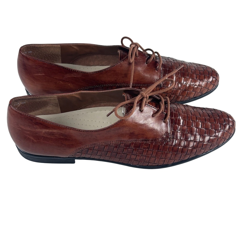 Trotters Lila Woven Oxford Women 11 N Brown Leather Lace Up Brazil Fisherman